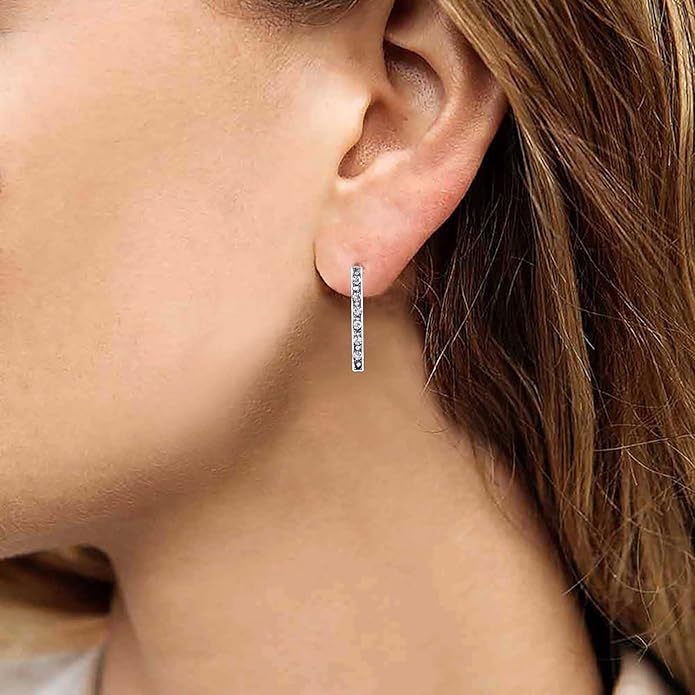 Geometric Crystal Bar Earrings Silver Cz Bar Stick Earrings Cz Rhinestone Bar Stud Earrings Silver Minimalist Earrings Jewelry for Women and Girls