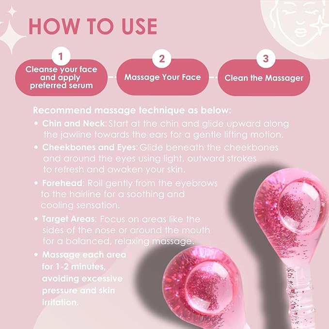 Lazzybeauty Ice Globes Facial Cooling Tools, Cryo Beauty Balls with Anti-Slip Handle for Face, Eyes & Neck, Soothing Cold Massage Tool for Relaxing & Refreshing Skincare Routine, Glitter Pink