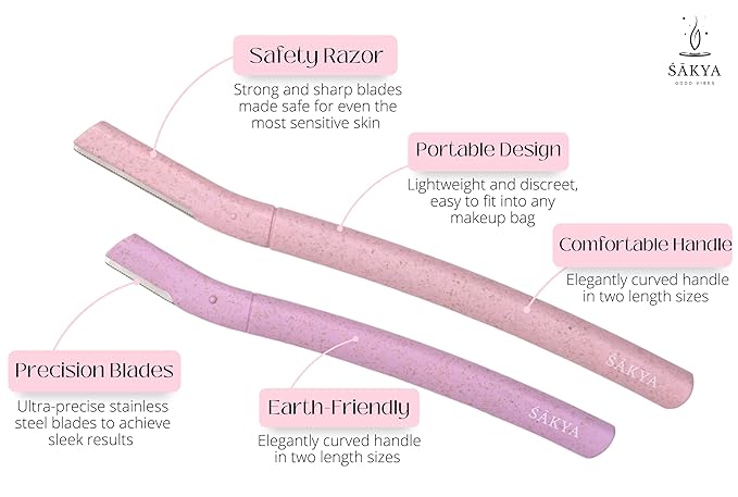 Sakya Biodegradable Women's Dermaplaning Tool - Dermaplane Facial Sensitive Skin Hair Removal Face Razor, Twinkle Blade for Eyebrows & Peach Fuzz - Sonic