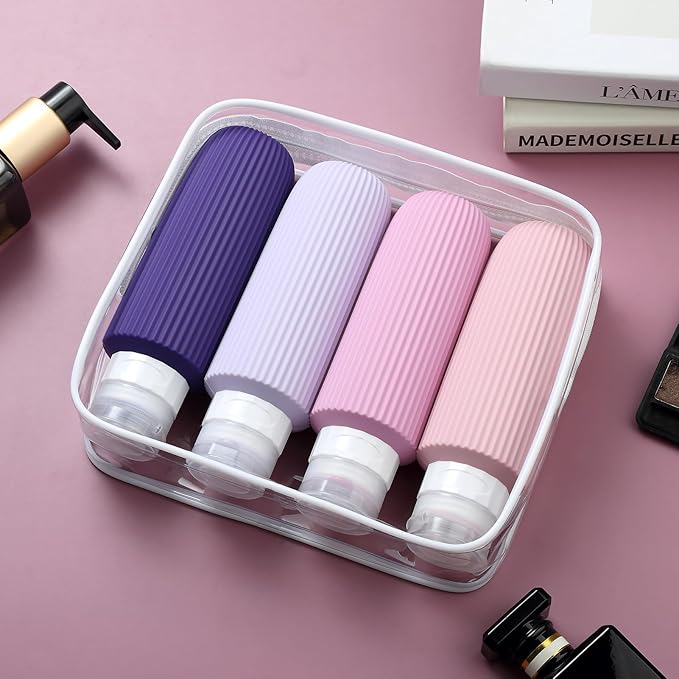 Travel Bottles for Toiletries, Large 6oz Travel Size Containers, BPA Free Leak Proof Tubs Refillable Liquid Accessories with Toiletry Bag for Cometic Shampoo and Lotion Soap (4 Pack)