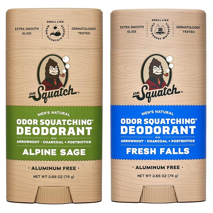 Dr. Squatch Natural Deodorant for Men - Odor-Squatching Aluminum Free - Alpine Sage & Fresh Falls (2.65 oz, 2-Pack)