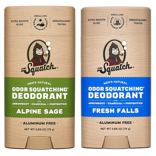 Dr. Squatch Natural Deodorant for Men - Odor-Squatching Aluminum Free - Alpine Sage & Fresh Falls (2.65 oz, 2-Pack)