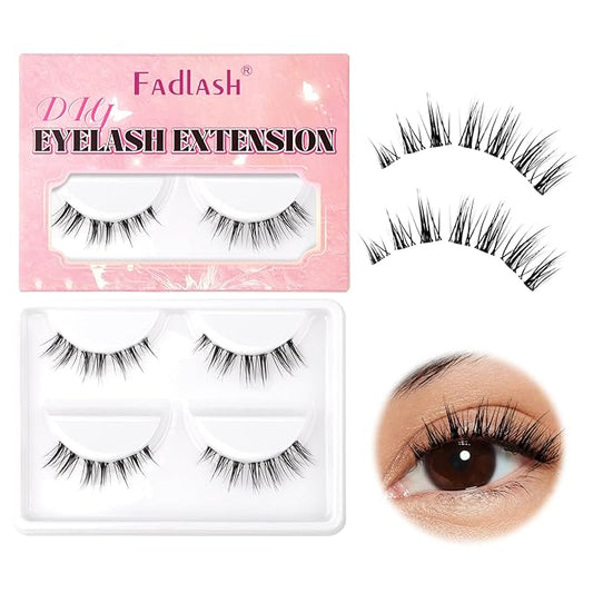 FADLASH Lash Clusters 2 Pairs Clusters DIY Eyelash Extensions False Eyelashes with Natural Wispy and Fluffy Effect Reusable Eyelash Clusters Self Application at Home(806-TP01)
