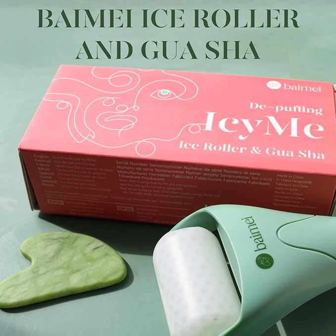 BAIMEI IcyMe Cryotherapy Ice Roller and Gua Sha Facial Tools Reduces Puffiness Migraine Pain Relief, Skin Care Tools for Face Massager Self Care Gift for Men Women - Green