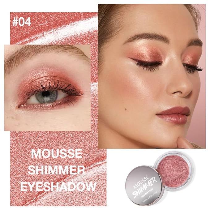 Rose Brown Mousse Single Eyeshadow Palette –Neutral Matte & Shimmer Eyeshadow,Mini Cream Glitter Eye shadow,Long Lasting Highly Pigmented Eye Makeup Compact Travel Siz Eye shadow for Older Women 04#