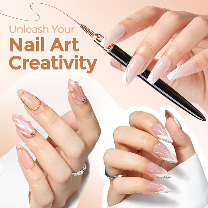 UNA GELLA Metallic Nail Art Brushes, Liner Pens Set 5Pcs Black Color For Nail Art Gel Polish - Thin Detail Nail Art Design Painting Brush Set For Nails Gel Fine Drawing Nail Tools Sizes 7/9/11/15/25mm