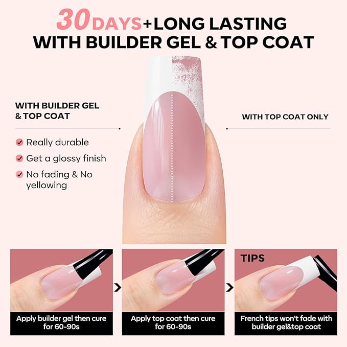 modelones French Tip Press on Nails, 150Pcs Long Square Fake Nails with Nail Box, Pink & White Gel Nail Tips for Women, Soft Glue-On Nails for Natural Salon Look, DIY Nail Art Kit (15 Sizes)