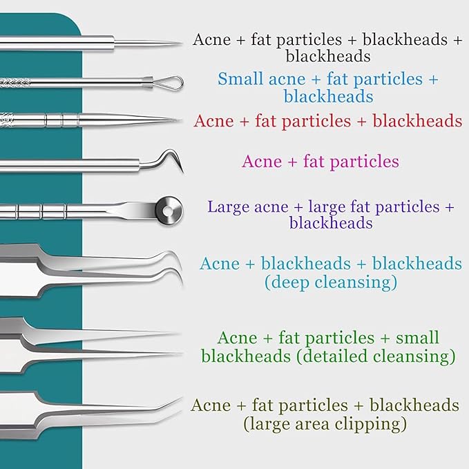 10 Pcs Acssart Blackhead Remover Tools, Acssart Stainless Steel Blackhead Remover Kit, Pimple Popper Tool Kit, Blackhead Tweezers with 15x Magnifying Glass, Metal Case