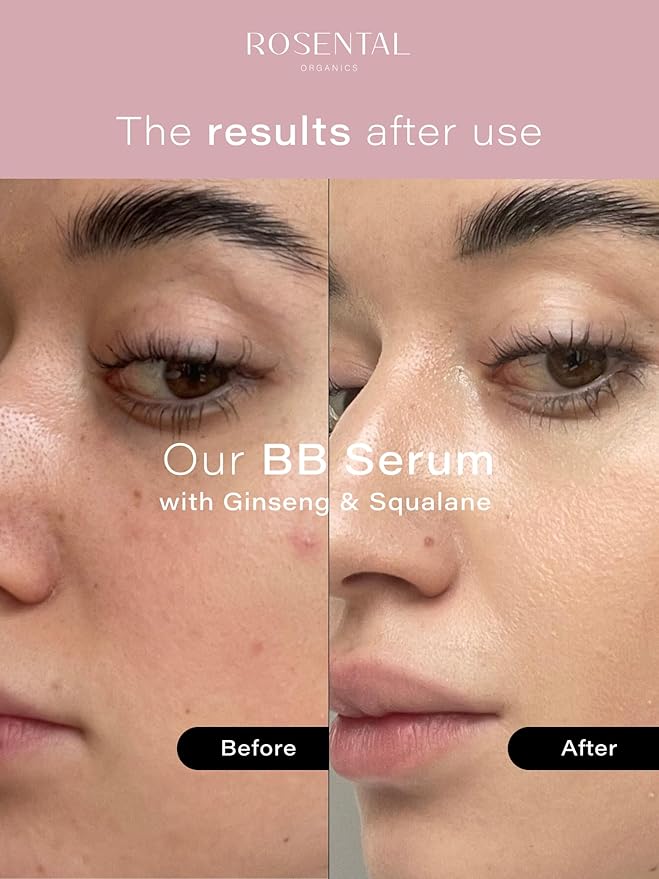 Organics BB Serum with Squalane & Ginseng – Hydrating Tinted Serum for Face, Anti-Aging Lightweight Skin Tint Moisturizer, Natural Makeup with Glow, Light Coverage Foundation, Medium