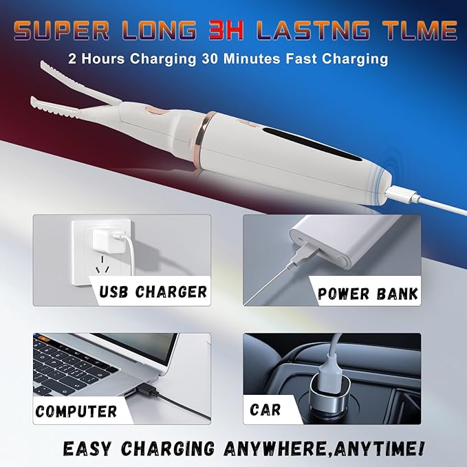 Heated Eyelash Curlers - 2 in 1 Clip- Type Electric lash Curler Best Seller 5S Heating Eyelash Curler LED Display 3 Temp Settings for Makeup Tools USB Rechargeable Natural Curling-Black