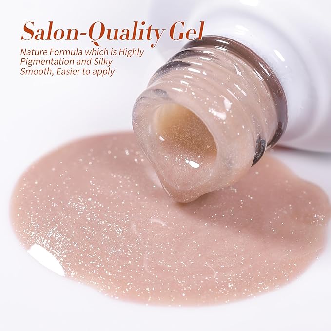 Born Pretty Gel Nail Polish Nude Pink Series,Jelly Transparent,Cat Magnetic Eye,Shimmer Glitter Holographic Nude Pink Gel Polish Kit for Salon Manicure and Nail Art DIY at Home 6Colors