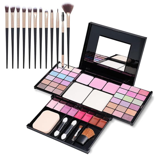 Makeup Kit Eyeshadow Palette for Women Full Gift Kit Girl Kids 49 Colors Makeup Set Combination Eyeshadow Palette with 12pcs Makeup Brushes