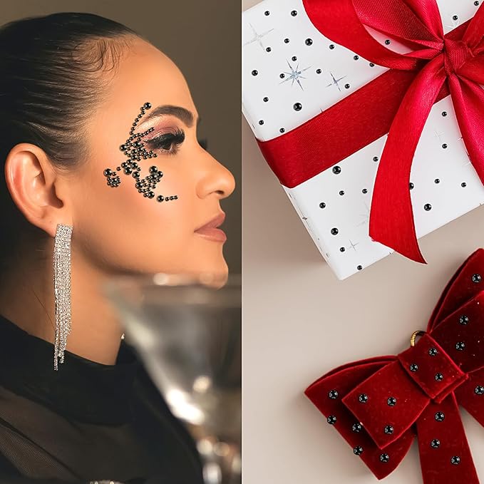 975Pcs Face Gems Hair Gems, Self-Adhesive Face Jewels Eye Jewels Rhinestones 3/4/5/6 mm DIY Face Gems Stick on, Hair Body Rhinestones Gems Crystals Pearls for Face Makeup, Crafts (gem_Black)