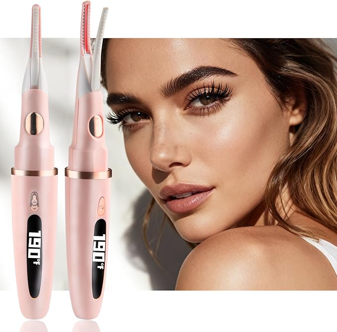 Heated Eyelash Curlers - 2 in 1 Clip- Type Electric lash Curler Best Seller 5S Heating Eyelash Curler LED Display 3 Temp Settings for Makeup Tools USB Rechargeable Natural Curling-Black