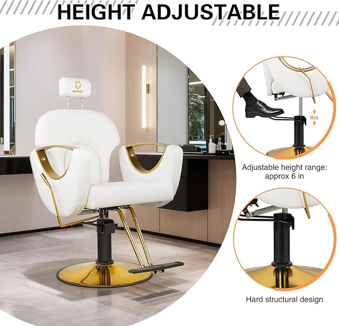 Hydraulic Barber Chair, Salon Chairs 360 Degrees Rolling Swivel Hair Styling Chair, Adjustable Height Hair Stylist Tattoo Salon Beauty Spa Chair Styling Equipment - White