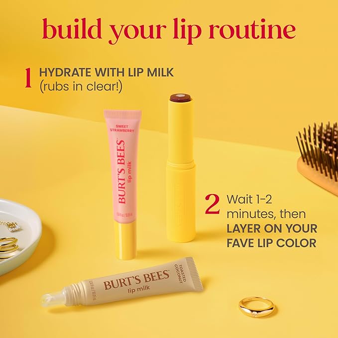 Burt’s Bees Stocking Stuffers, Lip Milk, Daily Lip Moisturizer, Toasted Coconut, Vitamin Enriched Moisturizing Lip Balm with Almond Milk and Jojoba Oil, Hydrating for Softer Lips, 1 Tube, 0.34 Fl Oz