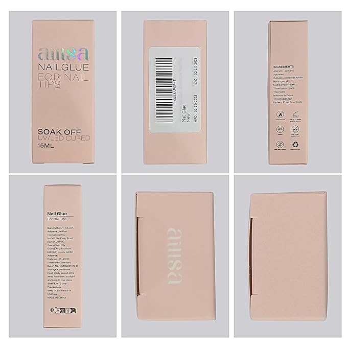 AILLSA Gel Nail Glue for Acrylic Nails, 4 in 1 Super Strong Nails Gel Glue for Fake Nail Tips,15ML High Capacity Long Lasting Brush On Nail Glues for Rhinestone Pearl Foil, (U V Lamp Curing Needed)