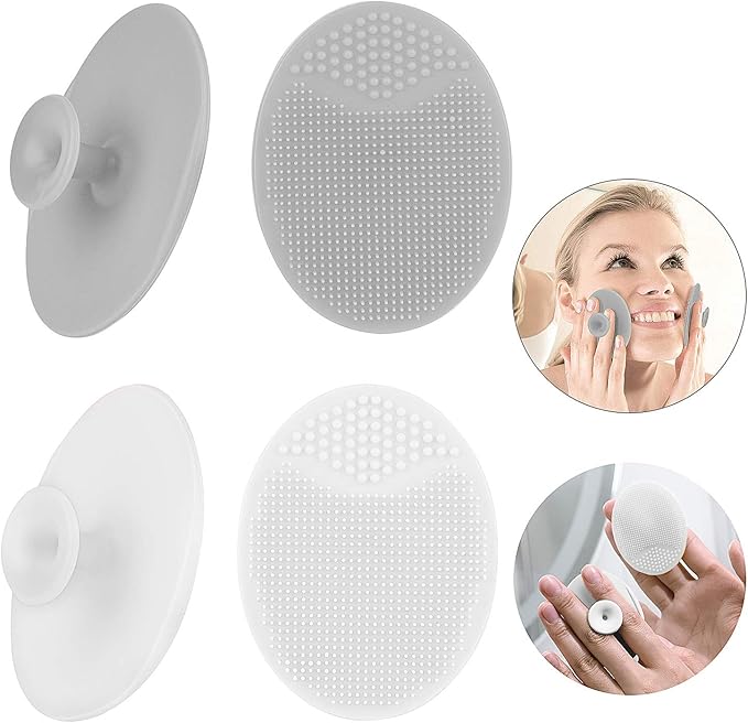 Silicone Face Scrubbers Exfoliator Brush-Facial Cleansing Pads Precision Pore Cleansing Pad Acne Removing Face Brush-2 Pack, Grey and White