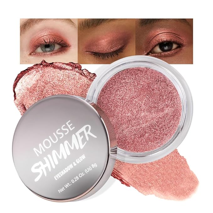 Rose Brown Mousse Single Eyeshadow Palette –Neutral Matte & Shimmer Eyeshadow,Mini Cream Glitter Eye shadow,Long Lasting Highly Pigmented Eye Makeup Compact Travel Siz Eye shadow for Older Women 04#