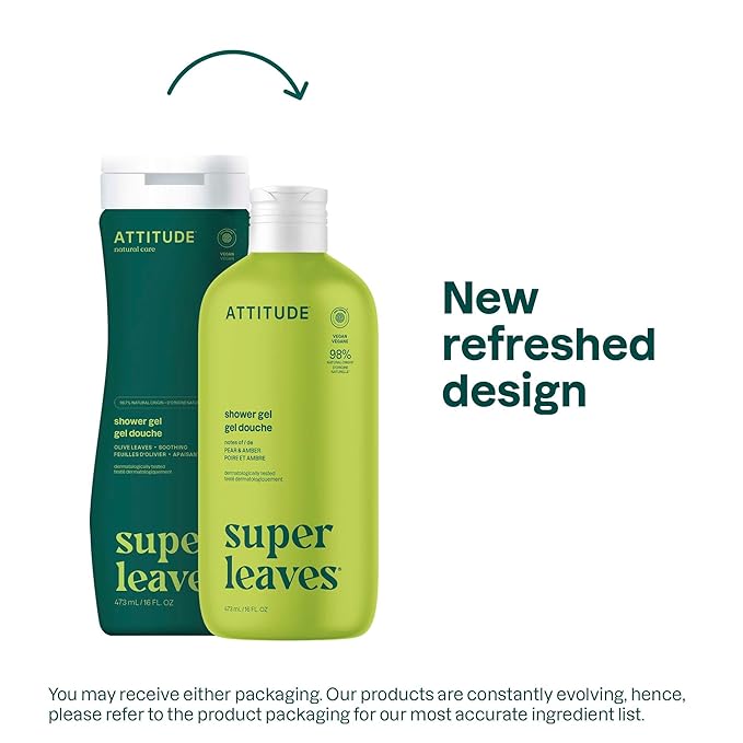 ATTITUDE Body Wash, EWG Verified Shower Gel, Dermatologically Tested, Plant and Mineral-Based, Vegan Personal Care Products, Pear & Amber Scent, 16 Fl Oz