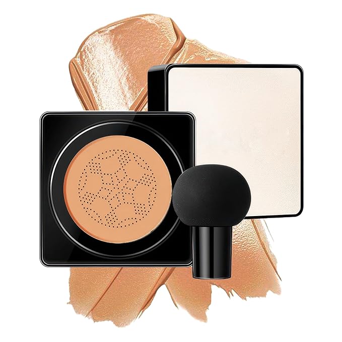 Air Cushion CC Cream Mushroom Head - Moisturizing Screw Lid Concealer Makeup Base Create Long-Lasting & Waterproof Makeup, Cushion Foundation Full Coverage for All Skin Types (Medium Deep)