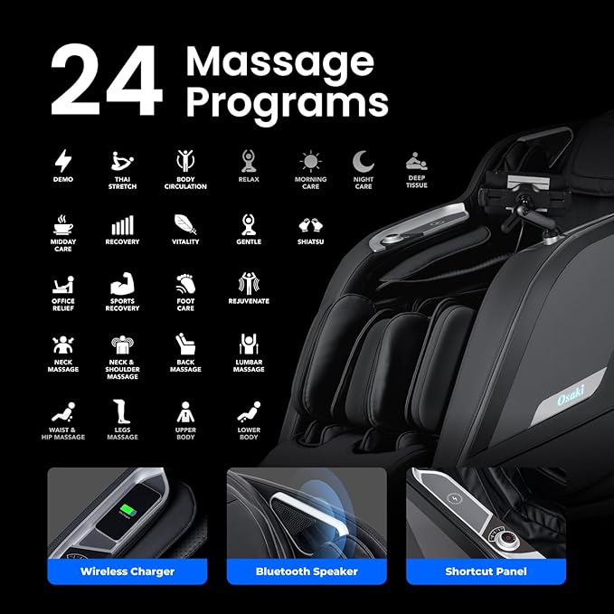 Osaki Vibe 4D l 4D Massage Mechanism l Automatic Body Scan l Deep Calf-Kneading l Space-Saving Technology l 3-Stage Zero Gravity l 32-Cell Full Body Air Massage (Black)