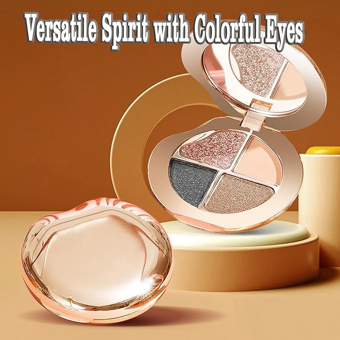 Glow Gallery Highlighting Eye & Cheek Palette, 4-Color Metallic Shimmer Eye & Cheek Palette, Blush and Highlighter Palette, Makeup Set for Shading, Highlighting & Defining the Face (#02)