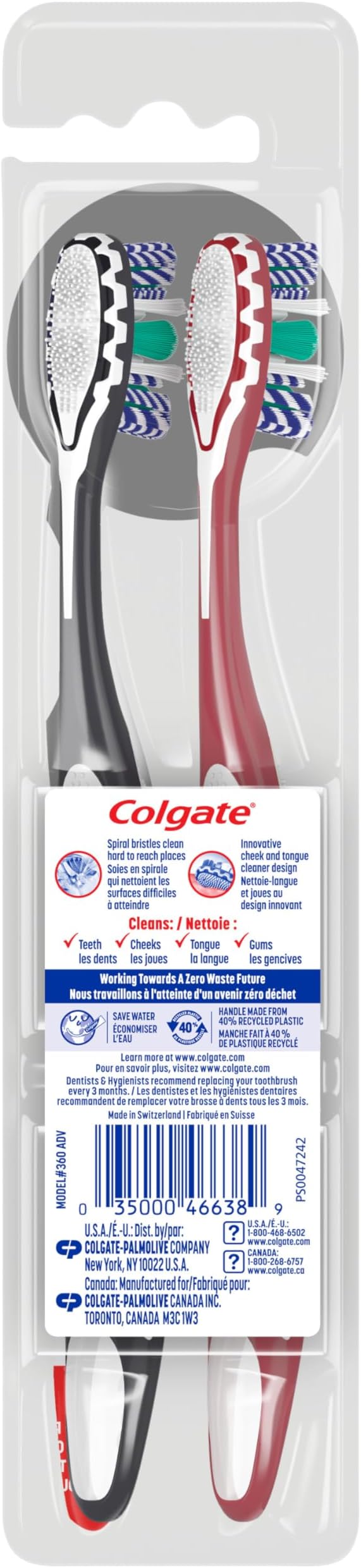 Colgate 360 Optic White Advanced Whitening Toothbrush, Adult Medium Toothbrush with Whitening Cups, Helps Whiten Teeth and Removes Odor Causing Bacteria, 2 Pack