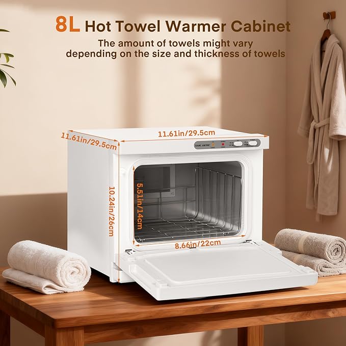 Hot Towel Cabinet, Yofuly 8L White Towel Heater with Clip, Professional Small Towel Warmer Machine for Facials SPA Nail Salon Barber Esthetician