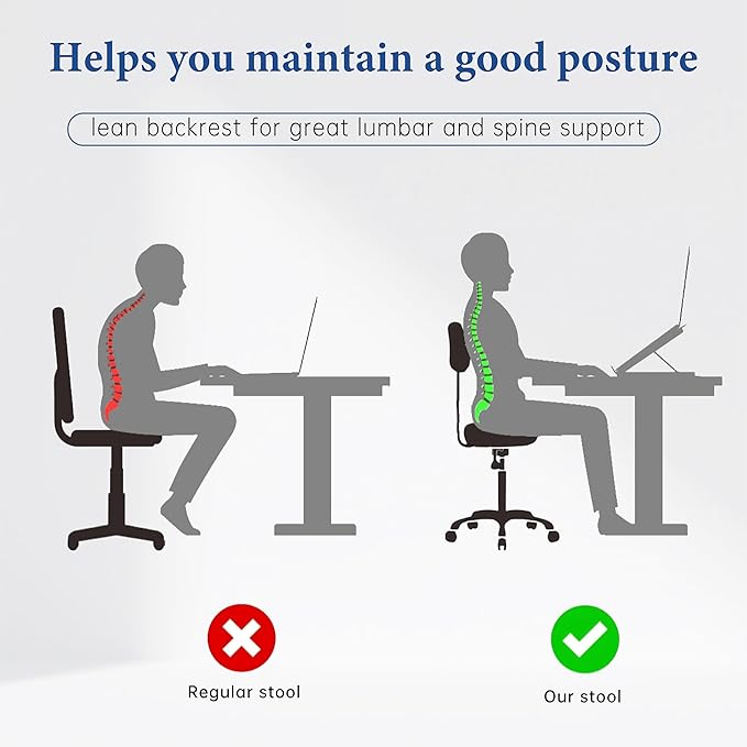 Swivel Rolling Stool Round Chair,Thick Sturdy Padding,Adjustable Stool with Wheels for Doctor,Medical,Massage Salon,Office,Shop(Black,with Back)