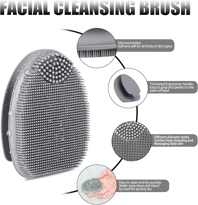 REVEX Face Scrubber,2Pcs Silicone Face Scrubber for Women Men,Face Exfoliator Scrubber, Manual Facial Cleansing Brush,Exfoliating Face Wash Brush for Sensitive Skin.(White+Gray)