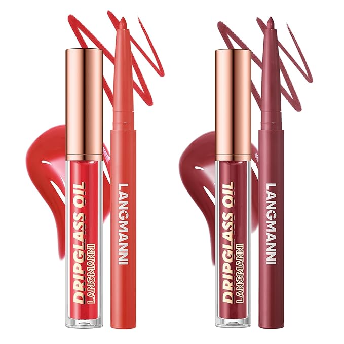 Jolilab Matte Lip Liner Lip Oil Set, Lip Makeup Set Natural Smooth Long-Lasting And Hydrating Beauty Daily Cosmetics Gift for Girls Easy-to-Use(4pcs)