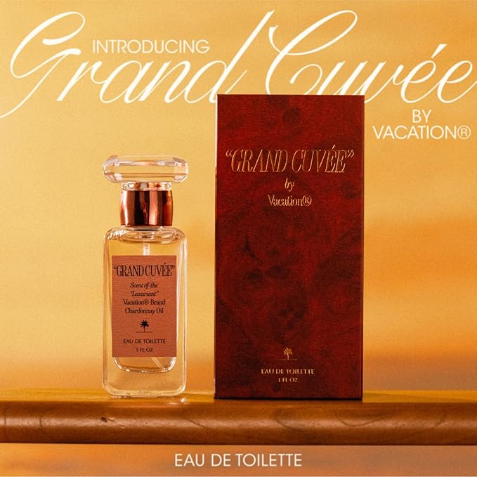 VACATION “GRAND CUVÉE” Eau de Toilette Sunscreen, Amber Vanilla Perfume for Women & Men, Unisex Summer Scent with Argan, Peach, Cedarwood & Vanilla Bean, 1 Fl. Oz.