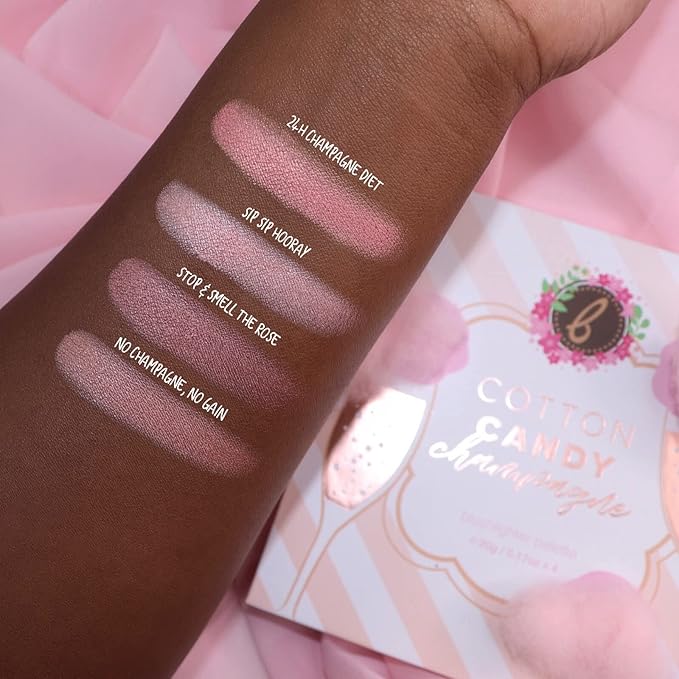 Beauty Bakerie Cotton Candy Champagne Blush Makeup Palette, Long Lasting Pigment, Matte and Metallic Highlighter Makeup, 4 Highlight Shades