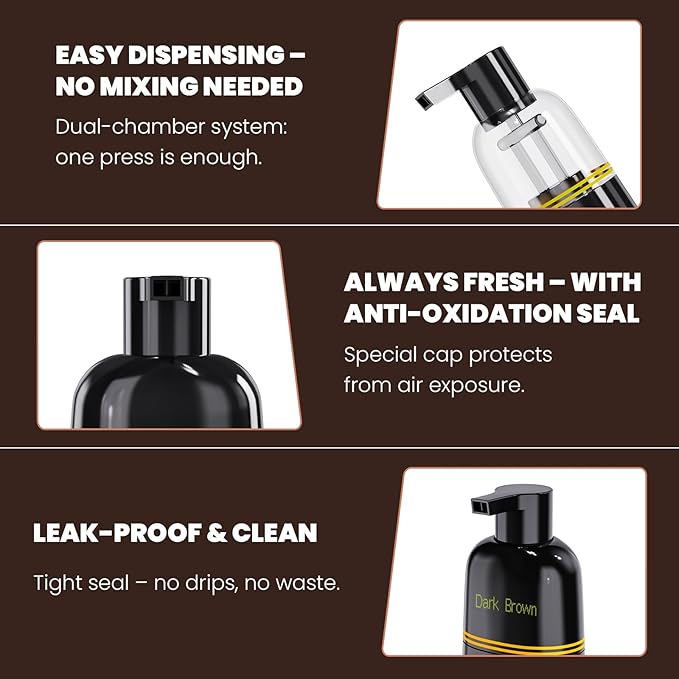 Instant Dark Brown Hair Dye Shampoo for Women, Hair Color Shampoo for Gray Hair, 3 in 1-100% Gray Coverage - Natural Plant Ingredients, 16.9OZ/500ML