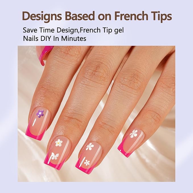 Misssix French Gel Nail Tips, 160Pcs Pink French Tip Press on Nails Short Square, No Need to File Tips Pre-lasting, Fake Nails for Nail Art DIY 16 Sizes