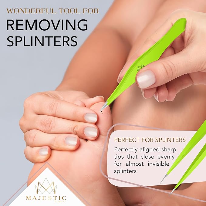 Majestic Bombay Fine Point + Slant Tweezers for Women and Men – Splinter Ticks, Facial, Brow and Ingrown Hair Removal–Sharp, Needle Nose, Surgical Tweezers Precision best tweezers for chin hair