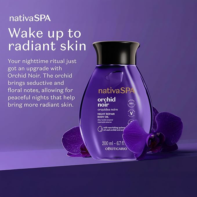 Nativa SPA by O Boticário, Orchid Noir Body Oil, Scented Moisturizer, Enriched with Purified Quinoa Drops to Boost Hydration, 6.8 Ounce (200ml)