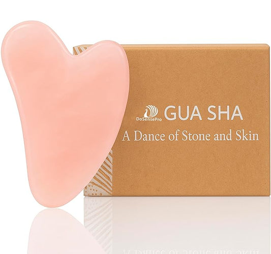 Rose Quartz Gua Sha Facial Tool - Heart-Shaped Crystal for Puffiness, Lymphatic Drainage, Facial Sculpting & Relaxation - Hand-Carved Stone from Brazil, Used in Traditional Beauty Rituals