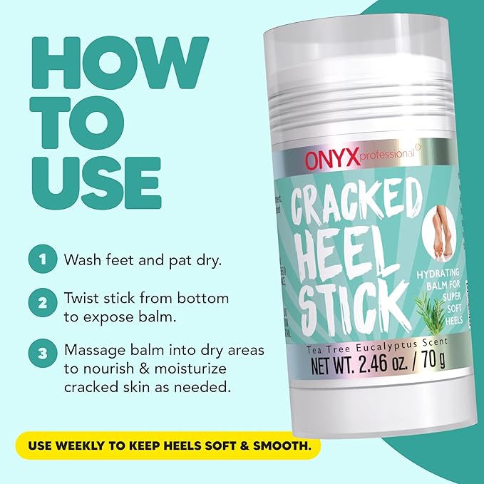 Onyx Professional Cracked Heel Repair Balm Stick, Tea Tree Eucalyptus Scent, 1 Pack - Dry Heels Dry Cracked Feet Treatment, Moisturizing Heel Balm Rolls On, No Mess Like Foot Cream or Foot Lotion