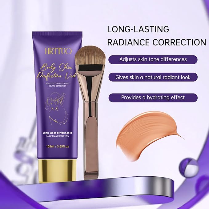 Body Coverage Perfector with Brush - Waterproof Leg & Body Makeup for Skin Imperfections & Uneven Tone, Transfer-Resistant Natural Finish Concealer, Flawless Looking Legs (Golden Radiance)