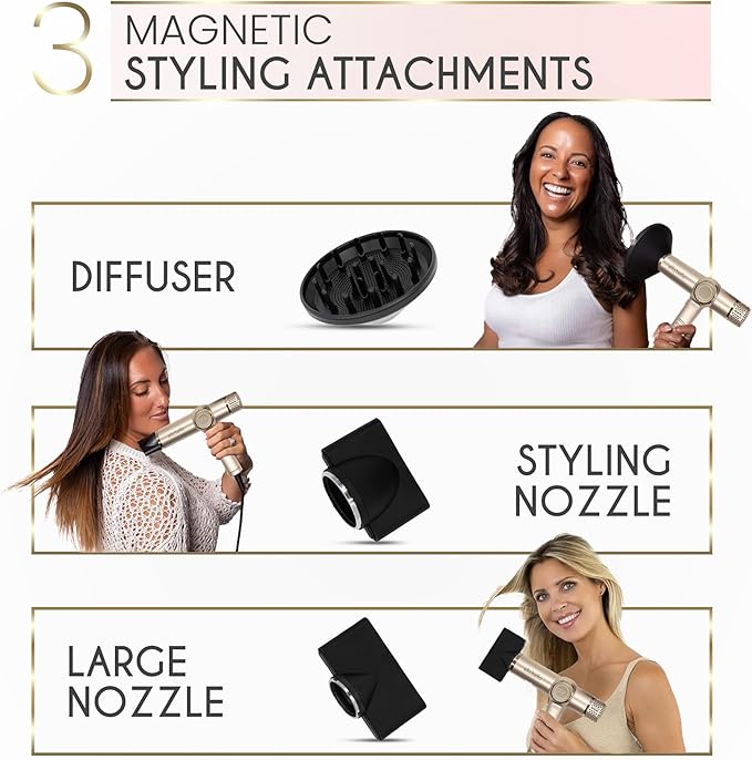 ELLA BELLA® Professional Ionic Hair Dryer with Diffuser • Negative Ion Blow Dryer • Suitable All Hair Types • Intelligent Heat Control & Rapid Drying Speeds • Lightweight Design • Low Noise Technology