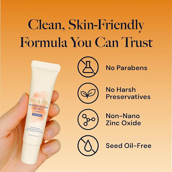 Sky & Sol Lip Jelly SPF 25 – 3 Pack Natural Hydrating Lip Balm with Broad-Spectrum Sun Protection and Primer, Water-Resistant for Smooth, Plump & Rosy Lips.