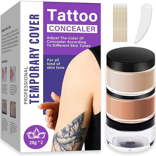 Tattoo Cover Up Makeup Waterproof, 2 Colors Tattoo Concealer, Invisible Tattoo Cover Up, Suitable for Tattoos Scars and Spots, for All Skin Types