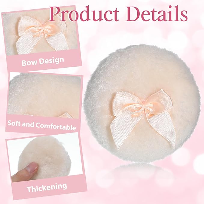 2 Pcs Large Fluffy Powder Puffs, 3.4 Inch Soft Body Powder Puff Washable Reusable Dusting Big Fluffy Puff for Wet Dry Makeup Face Body