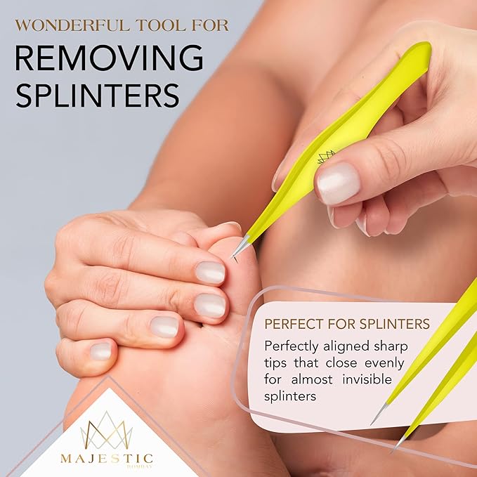 Majestic Bombay Fine Point + Slant Tweezers for Women and Men – Splinter Ticks, Facial, Brow and Ingrown Hair Removal–Sharp, Needle Nose, Surgical Tweezers Precision best tweezers for chin hair