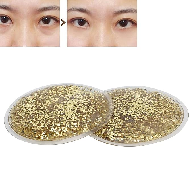 Gel Eye Pack, Hot Cold Compress Eye Gel Ice Packs Reusable Cooling Eye Cover for Dark Circles Puffiness Cold Eye Girl Women(Gold)
