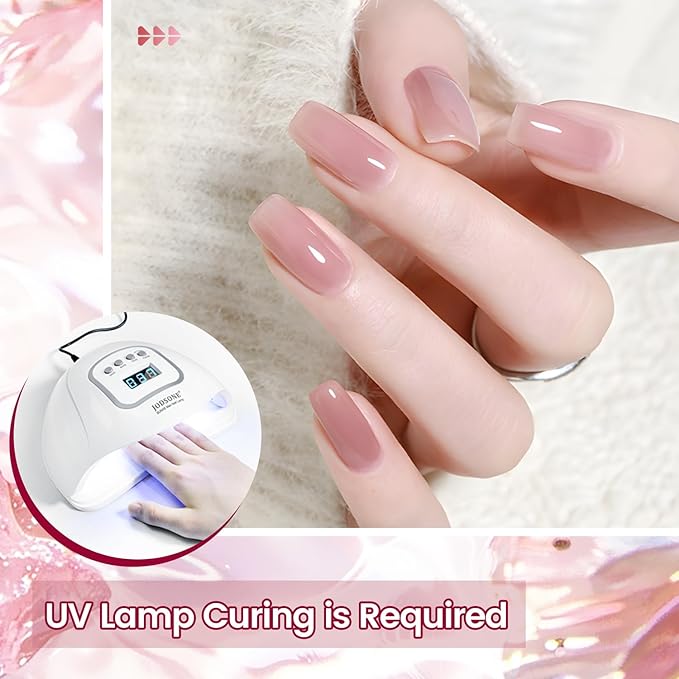 JODSONE 6PCS Jelly Gel Nail Polish Set 6Colors 10ml Long Lasting Neutral Nude Pink Pale Purple Jelly Gel Polish Art for Nail and Salon Need U V Lamp