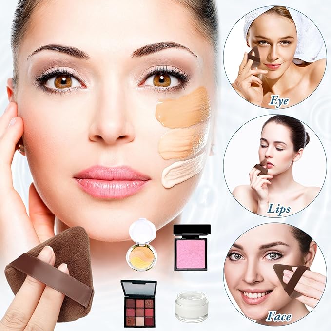 Suclain 48 Pcs Velour Triangle Powder Puff Soft Velour Makeup Puff for Face Powder Makeup Triangle Sponges for Wet and Dry Cosmetic Foundation Loose Mineral Body Tool(Brown)