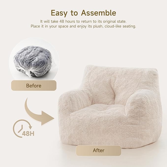 ONBRILL Giant Bean Bag Chairs for Adults with Ottoman, Faux Fur Boneless Chaise Couch Filler with Memory Foam,Large BeanBag Lounge Lazy Floor Sofa Accent Chair for Living Room,Bedroom & Game Rooms